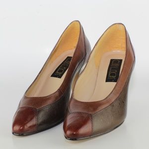 Vintage Cara Leigh Brown Copper Patchwork Pumps
